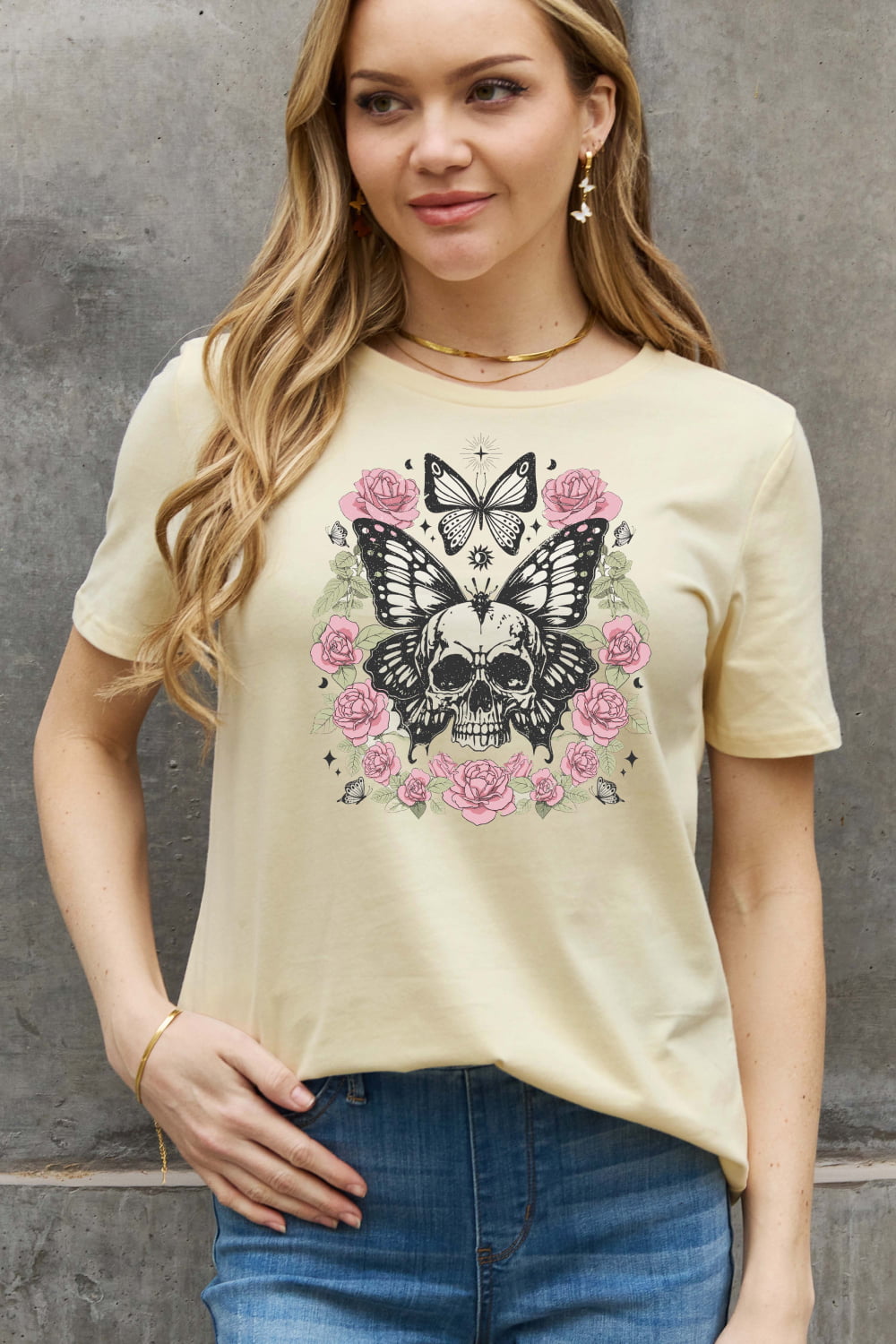 Simply Love Simply Love Full Size Skull & Butterfly Graphic Cotton Tee