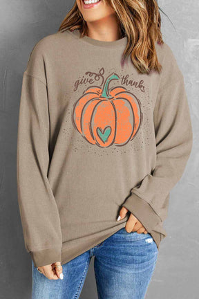 Pumpkin Graphic Round Neck Long Sleeve Sweatshirt