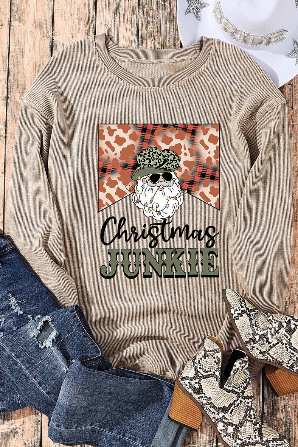 CHRISTMAS JUNKIE Ribbed Round Neck Sweatshirt