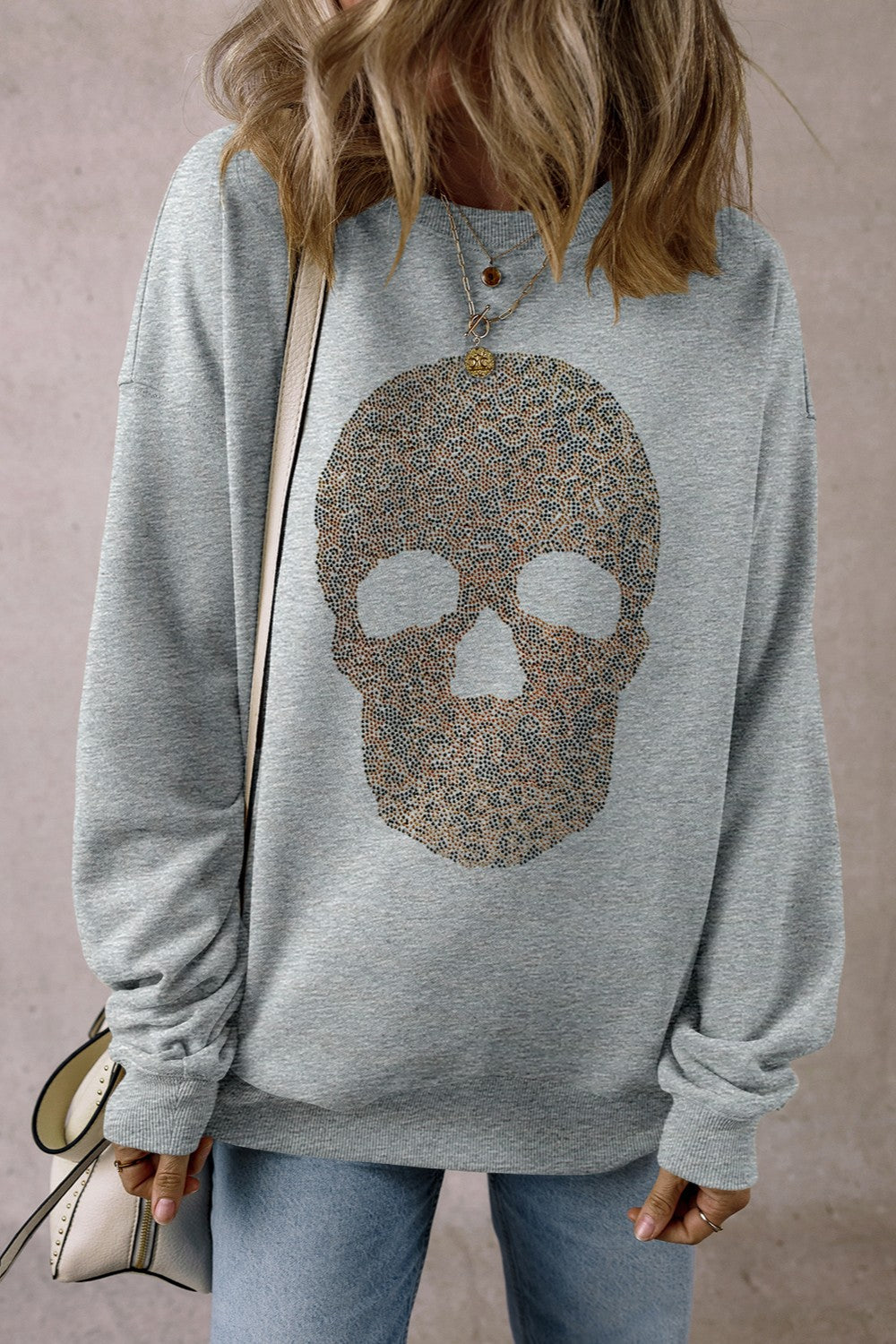 Skull Round Neck Long Sleeve Sweatshirt