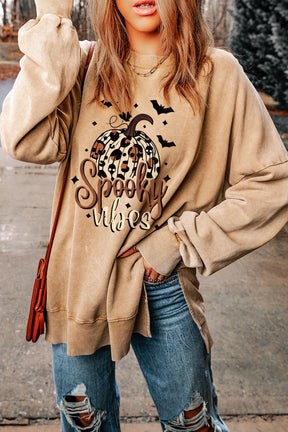 SPOOKY VIBES Graphic Slit Dropped Shoulder Sweatshirt