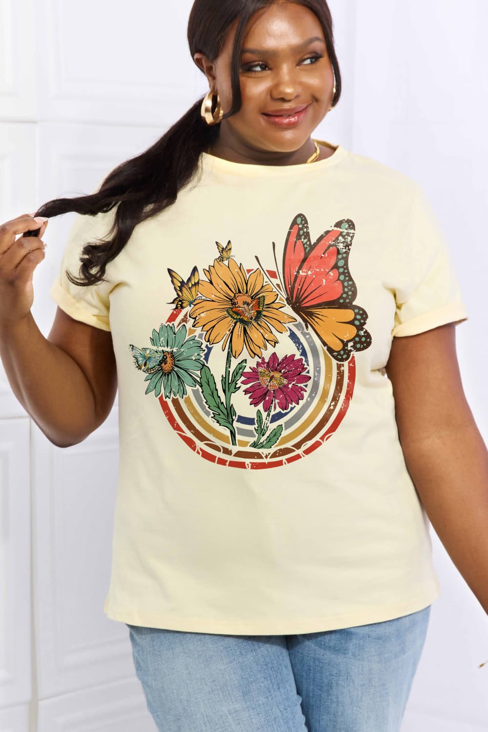 Simply Love Simply Love Full Size Flower & Butterfly Graphic Cotton Tee