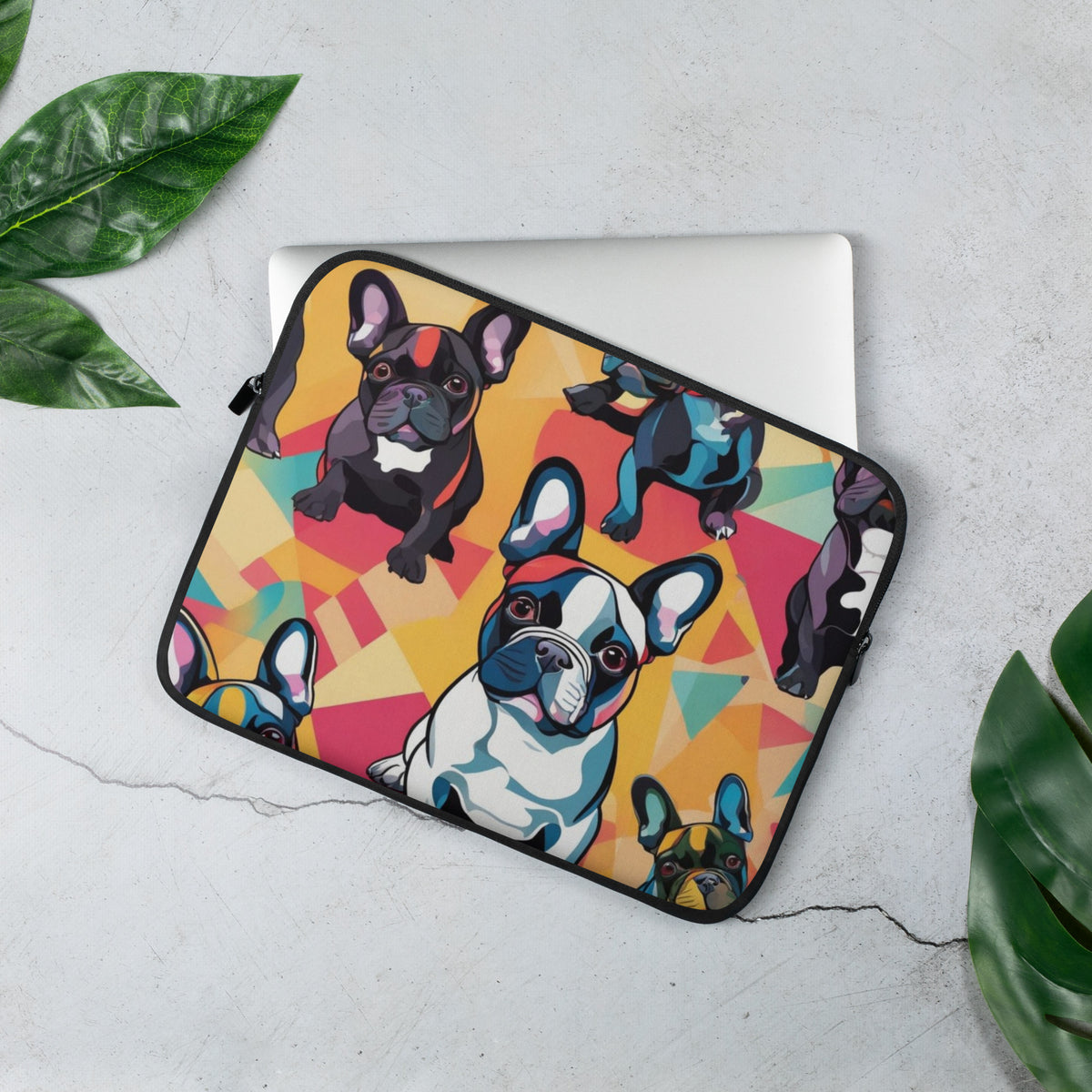 a laptop case with a picture of a dog on it