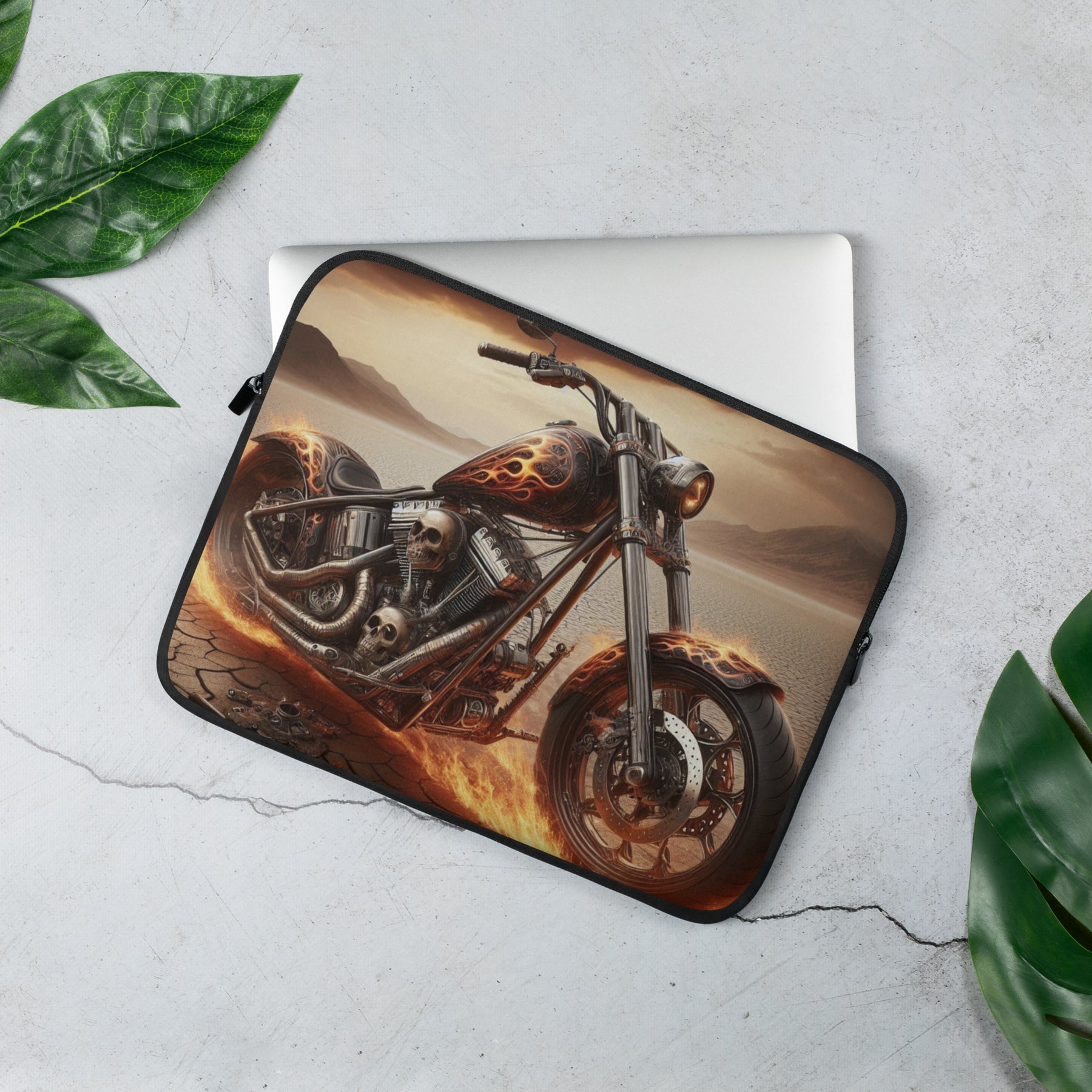 a laptop case with a picture of a motorcycle on it