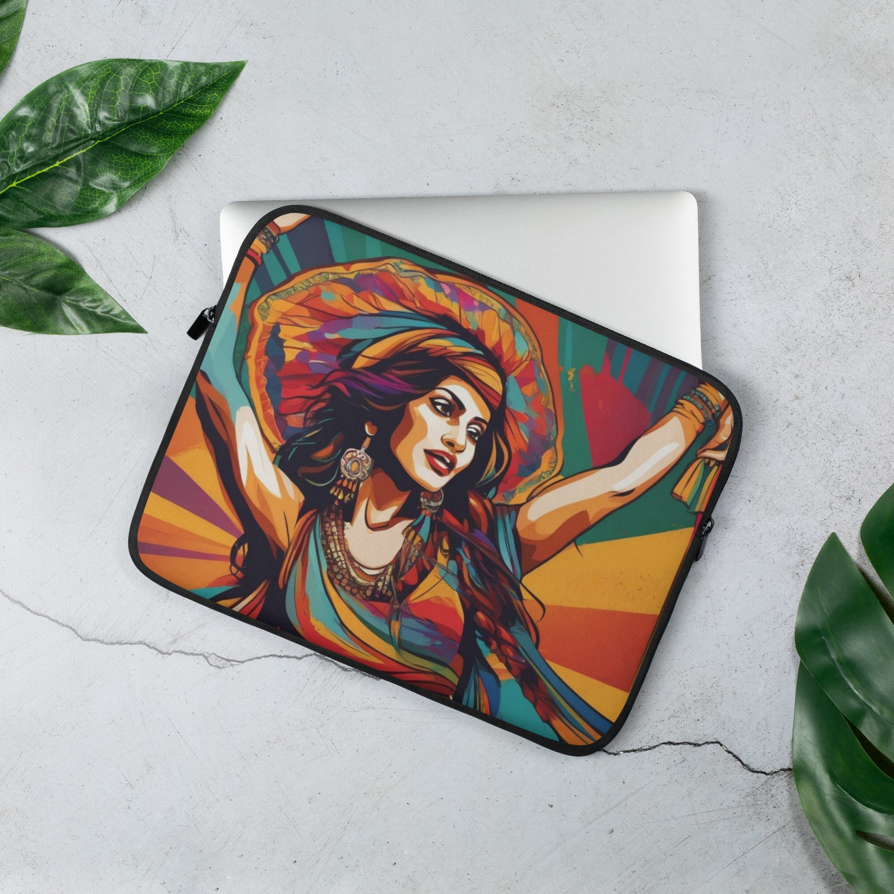 a laptop case with a painting of a woman on it