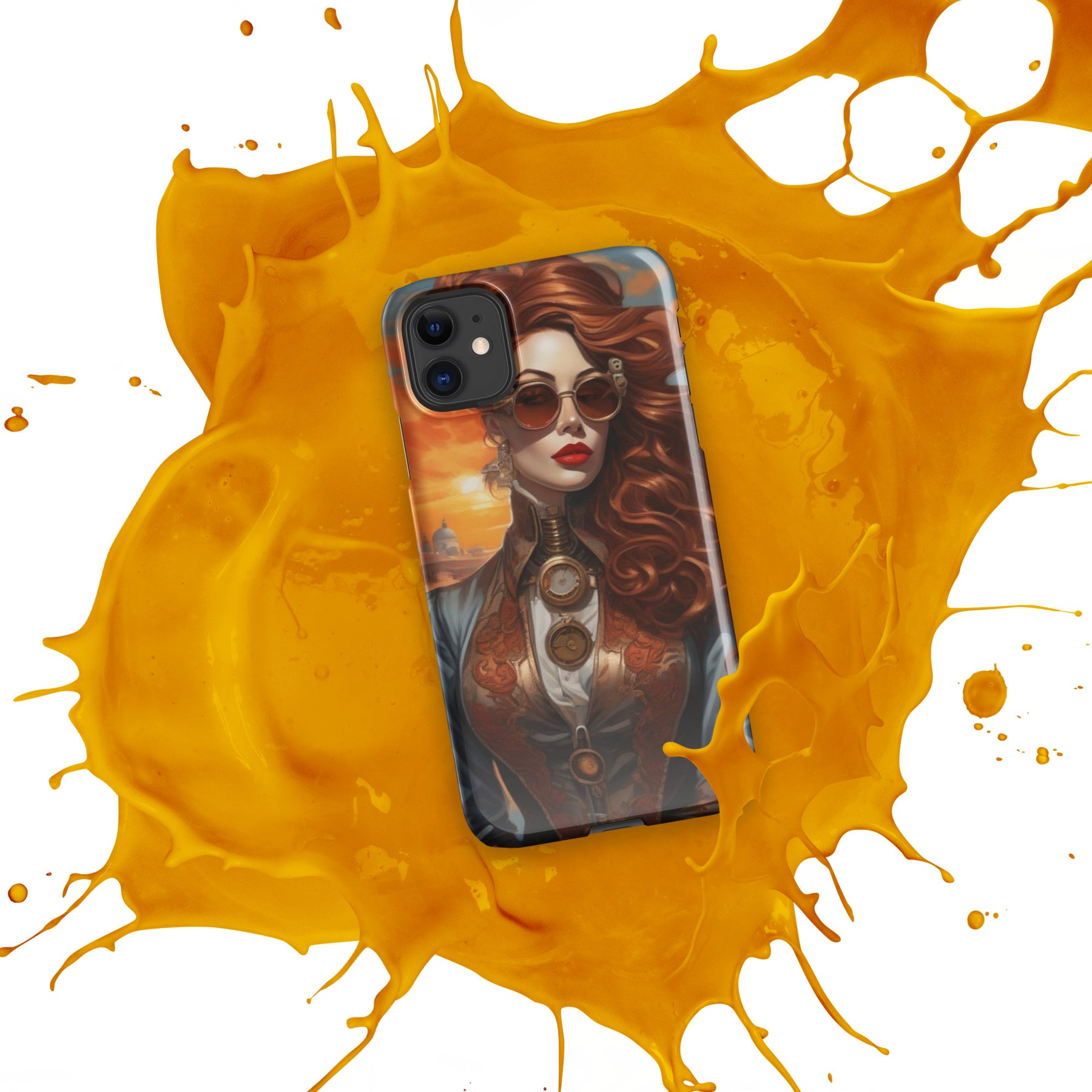 Steampunk Girl Snap Case for iPhone with orange splash