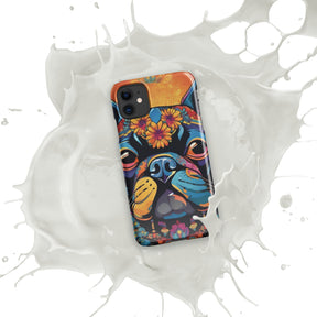 Glossy iPhone 11 snap case in vibrant blue with floral design.