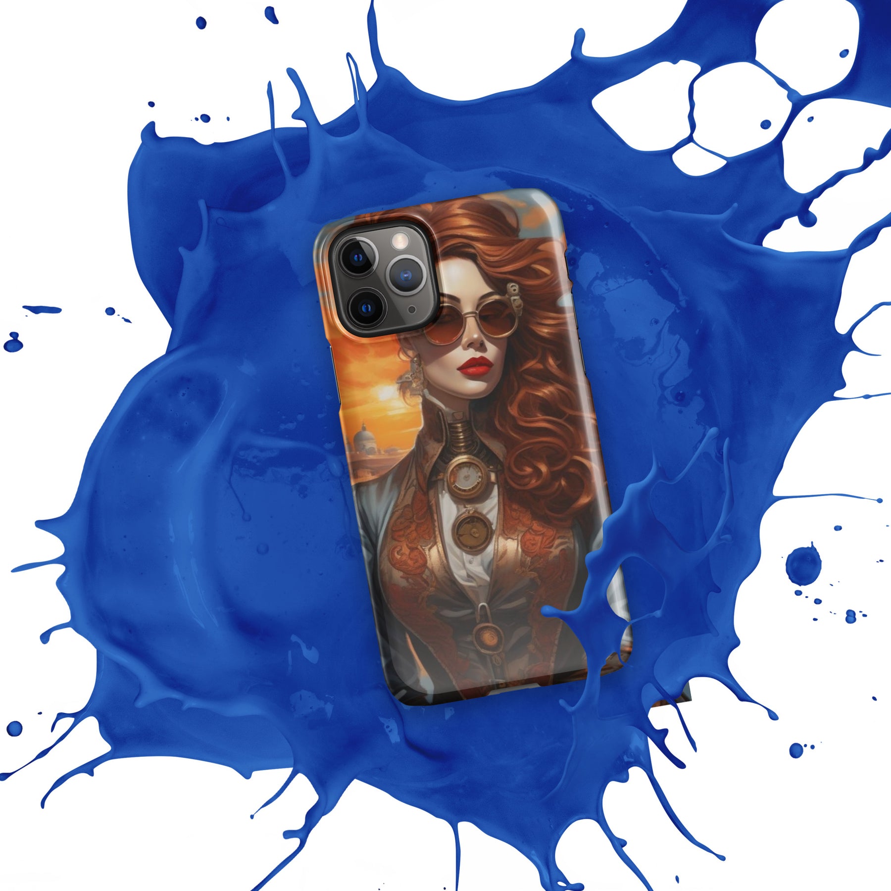 Steampunk Girl Snap Case for iPhone with blue splash