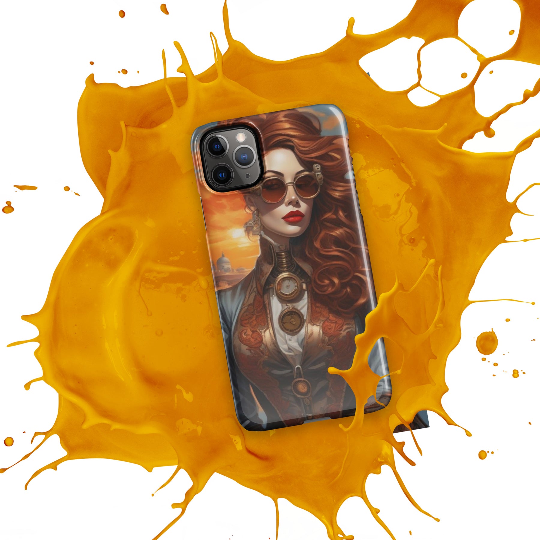 Steampunk Girl Snap Case for iPhone with orange splash