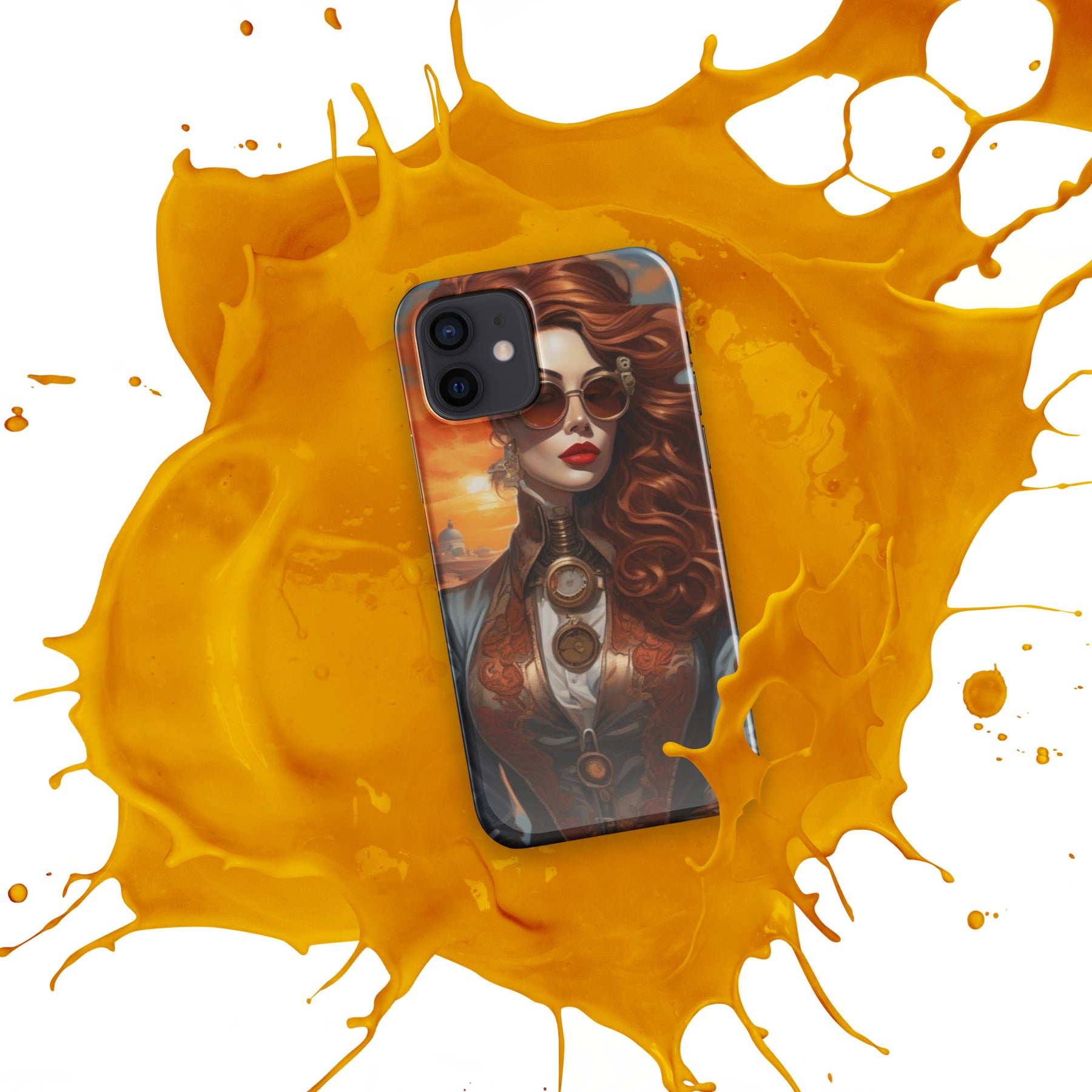 Steampunk Girl Snap Case for iPhone with orange splash