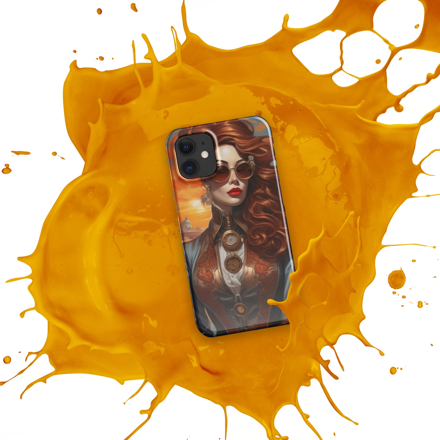 Steampunk Girl Snap Case for iPhone with orange splash