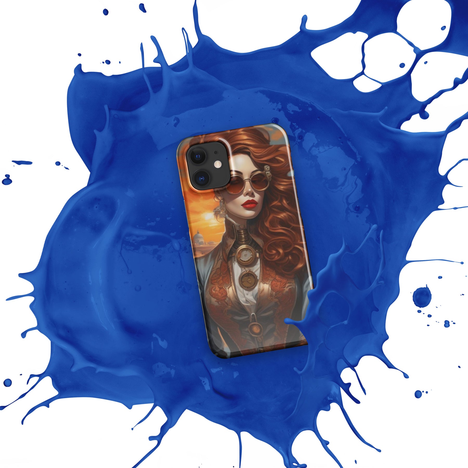 Steampunk Girl Snap Case for iPhone with blue splash