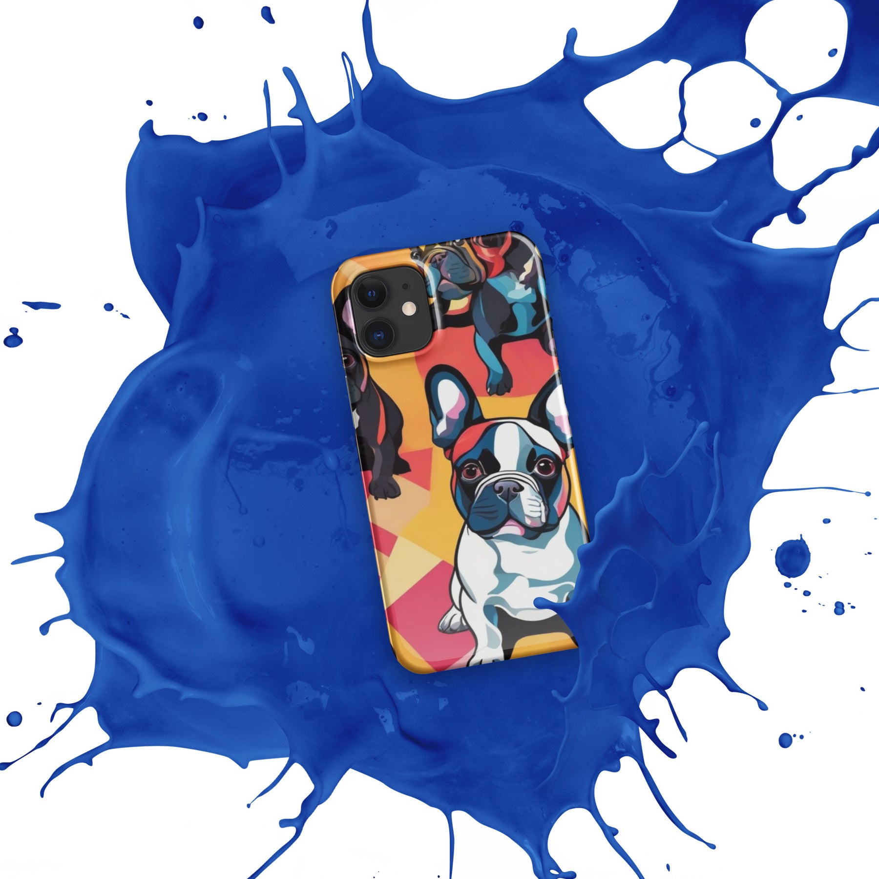 Glossy iPhone 12 Mini snap case, vibrant blue with sleek design.