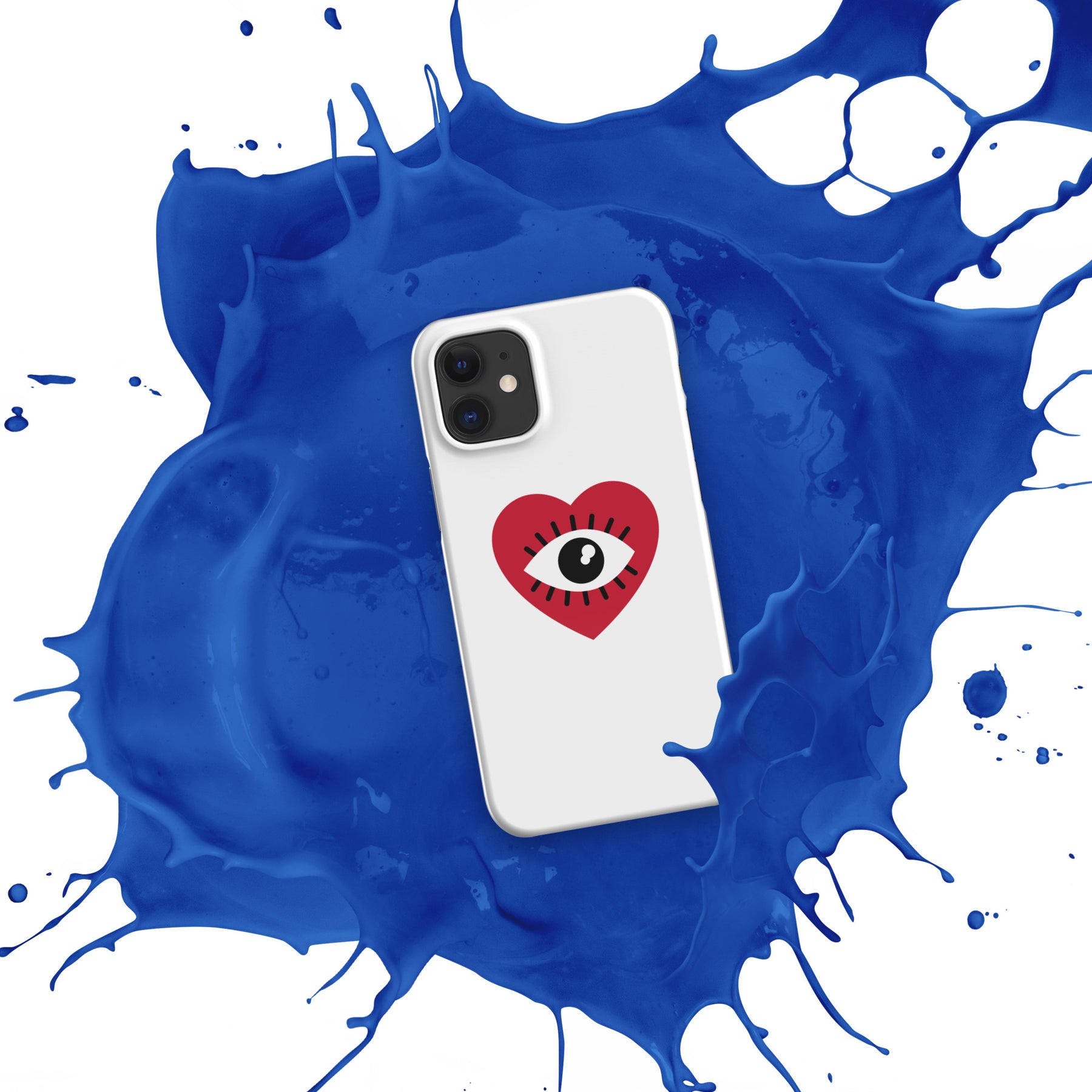 Glossy iPhone 12 Mini snap case in vibrant blue with a snug fit.