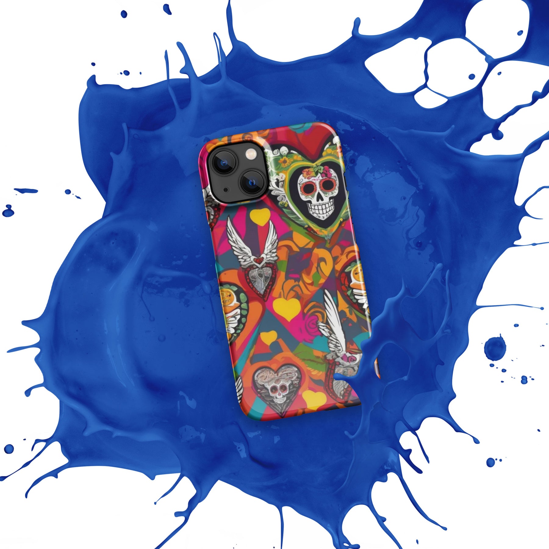 Glossy snap case for iPhone 13, vibrant blue with sleek design.