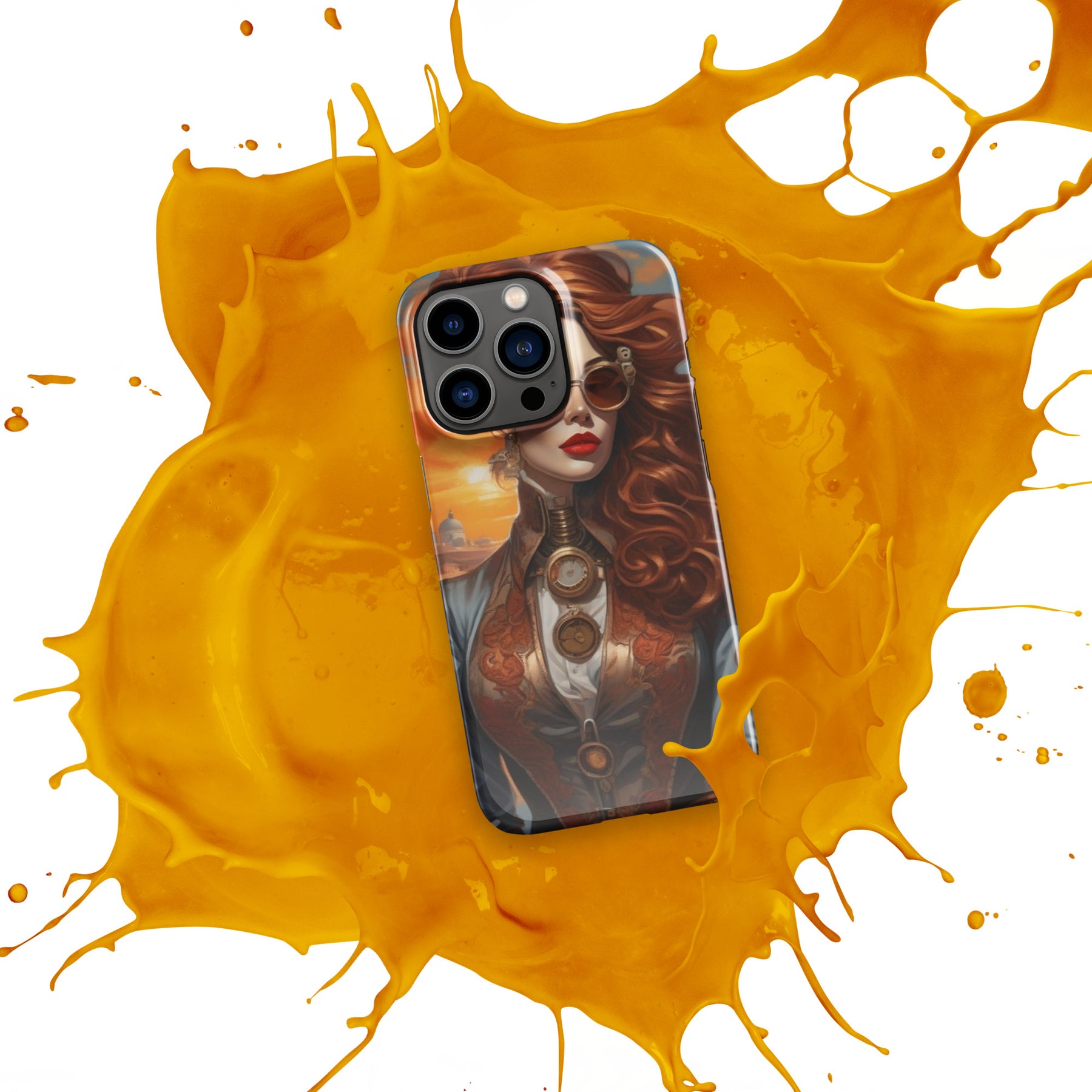 Steampunk Girl Snap Case for iPhone with orange splash