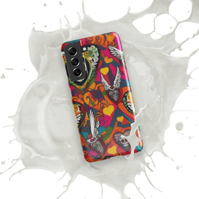 Glossy snap case for Samsung Galaxy S21 FE, clear with vibrant colors.