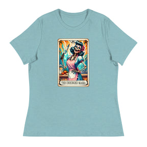 Light heather blue relaxed women's t-shirt with lagoon accents, size M.