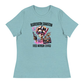 Women's relaxed t-shirt in Heather Blue Lagoon, size medium, soft fabric.