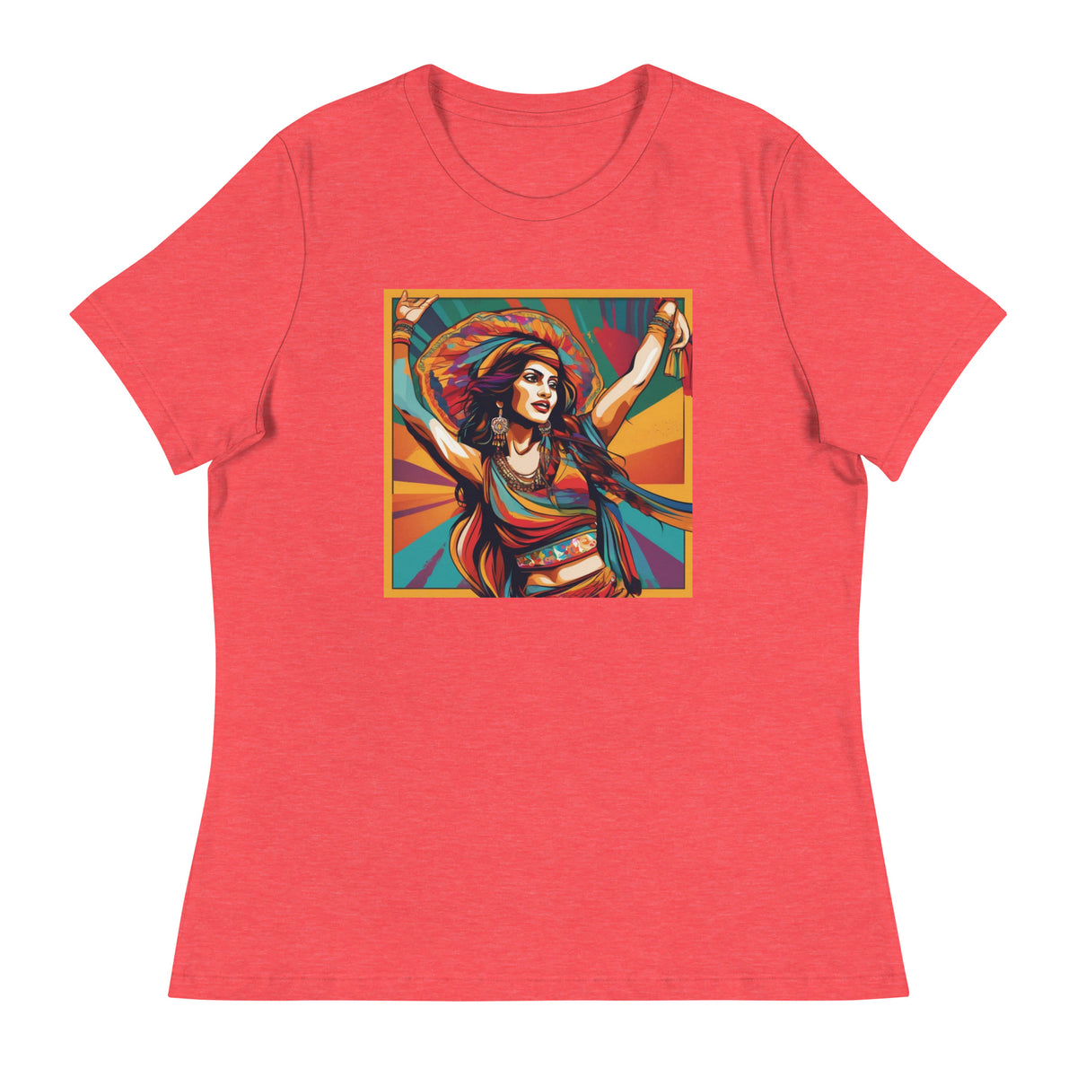 Women's relaxed t-shirt in heather red, soft fabric, casual fit, size M.