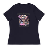 Womens relaxed navy blue t-shirt with short sleeves, size medium.