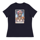 Women's relaxed navy t-shirt with short sleeves, size medium, soft fabric.