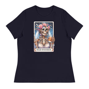 Women's relaxed navy t-shirt with short sleeves, size medium, soft fabric.