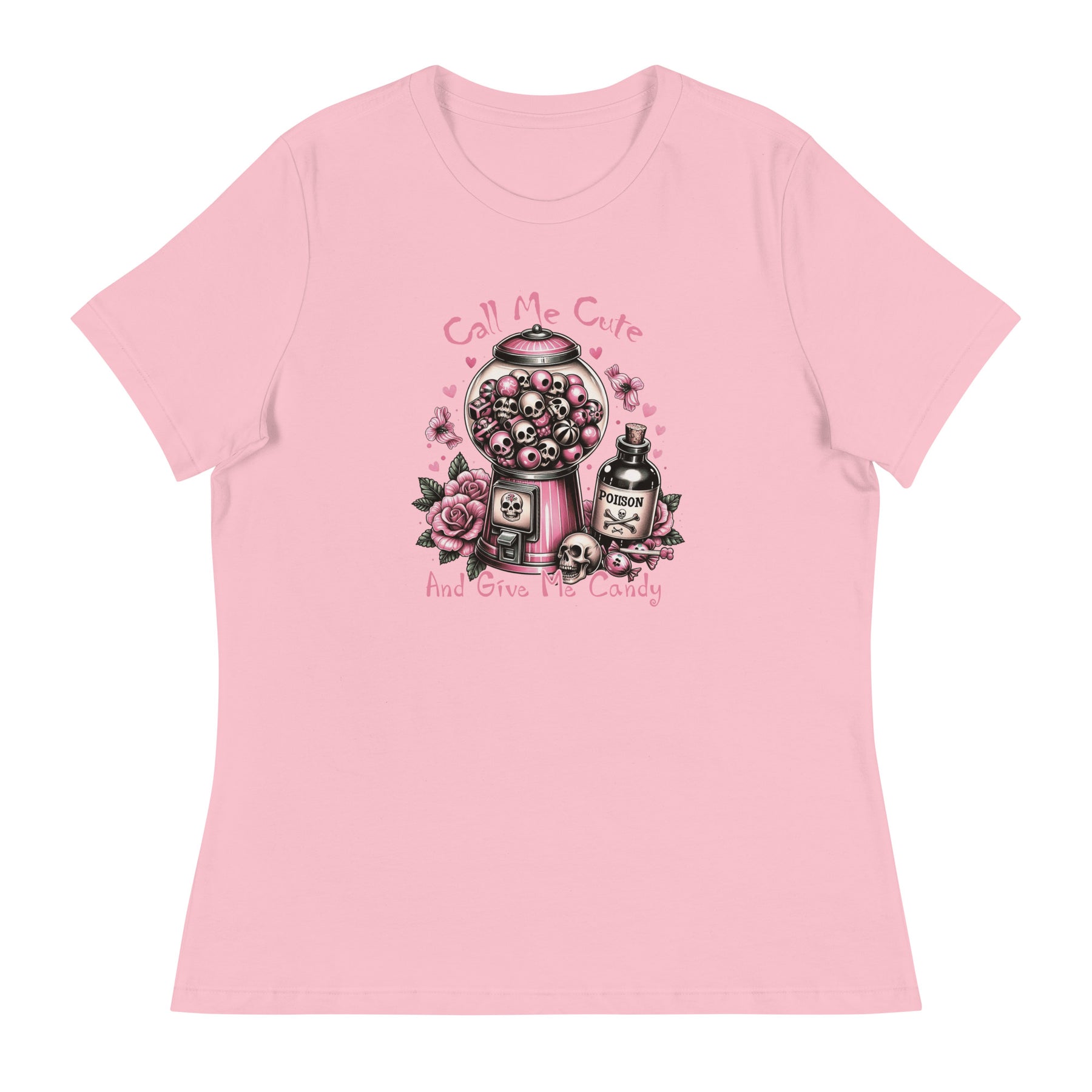 Alt text: "Pink women's relaxed t-shirt, size M, soft cotton fabric, casual style."