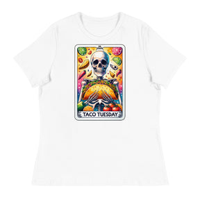 White women's relaxed t-shirt with short sleeves, casual fit, and soft fabric.